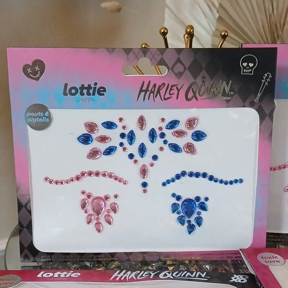 New 4pc Harley Quinn Face Gems Toxic Love / Pouts & Pigtails By Lottie London - Picture 8 of 17